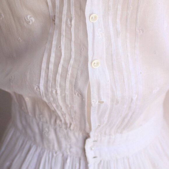 Vintage Antique 1900s 1910s Dress, Edwardian White Cotton And Lace Embroidered - Picture 8 of 10